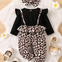 Bebis Flickor Leopard Mönster Jumpsuit Volang Långärmad Onsie Bebiskläder