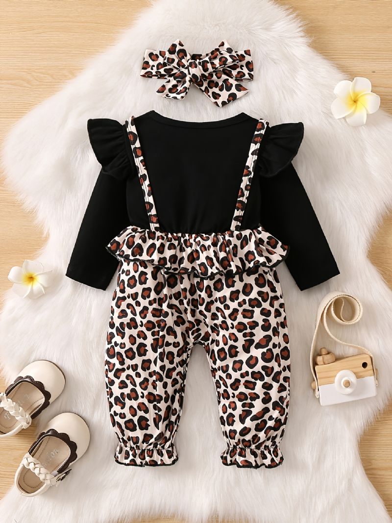 Bebis Flickor Leopard Mönster Jumpsuit Volang Långärmad Onsie Bebiskläder