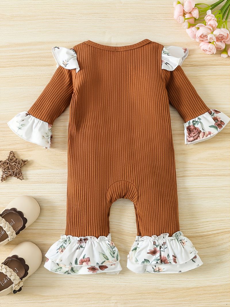 Bebis Flickor Letter Flying Sleeve Långärmad Romper Jumpsuit Med Tryck