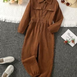 Bebis Flickor Pojkar Manchester Jumpsuit Dragkedja Lapel Enfärgad Långärmad Barnkläder