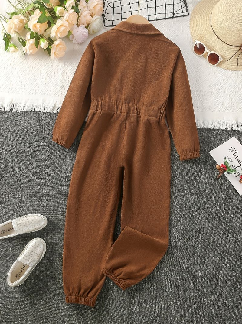 Bebis Flickor Pojkar Manchester Jumpsuit Dragkedja Lapel Enfärgad Långärmad Barnkläder