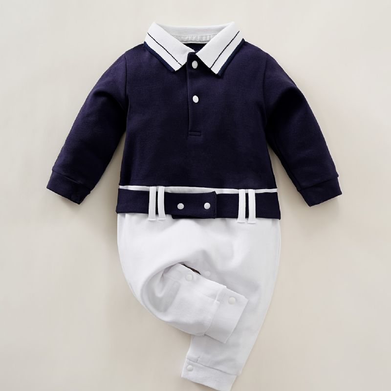 Bebis Flickor Polo Neck Gentleman Jumpsuit Bebiskläder