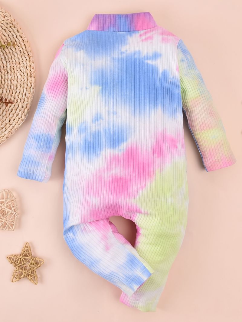 Bebis Flickor Ribbed Tie Dye Långärmad One Piece Jumpsuit Romper