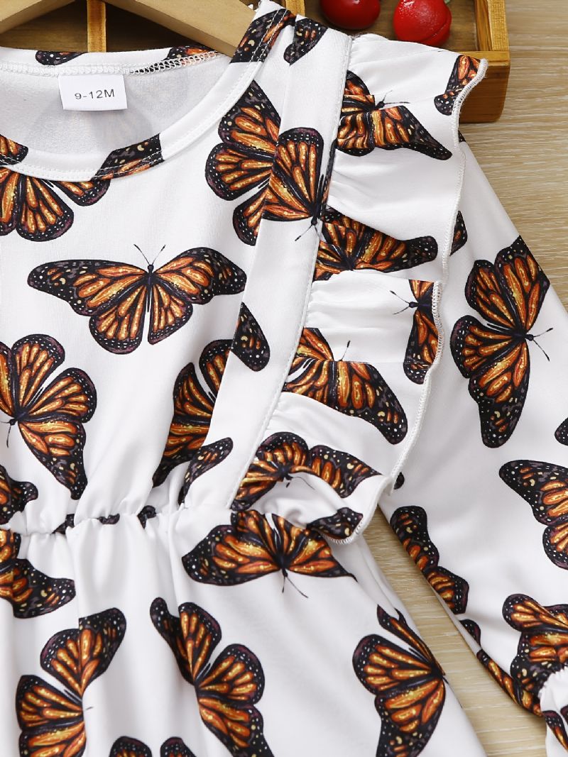 Bebis Flickor Romper Butterfly Print Volanger Långärmad Jumpsuit Barnkläder