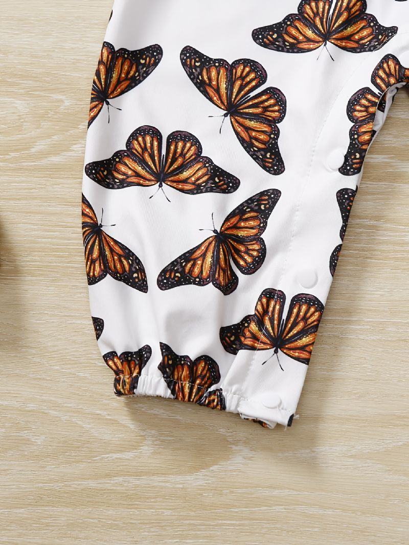 Bebis Flickor Romper Butterfly Print Volanger Långärmad Jumpsuit Barnkläder