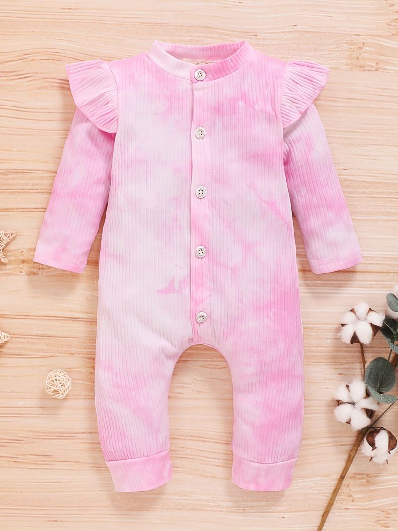 Bebis Flickor Romper Tie Dye Rund Neck Flugärm Långärmad Jumpsuit Barnkläder