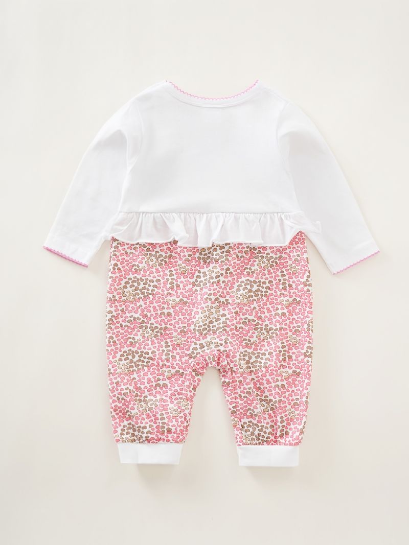 Bebis Flickor Rompers Söt Tecknad Djur Långärmad Blommig Trim Rund Hals Jumpsuit