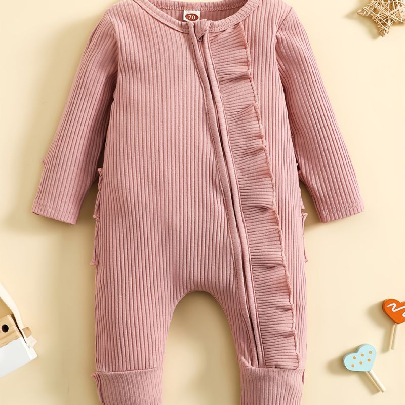 Bebis Flickor Ruffle Trim Långärmad Jumpsuit Romper