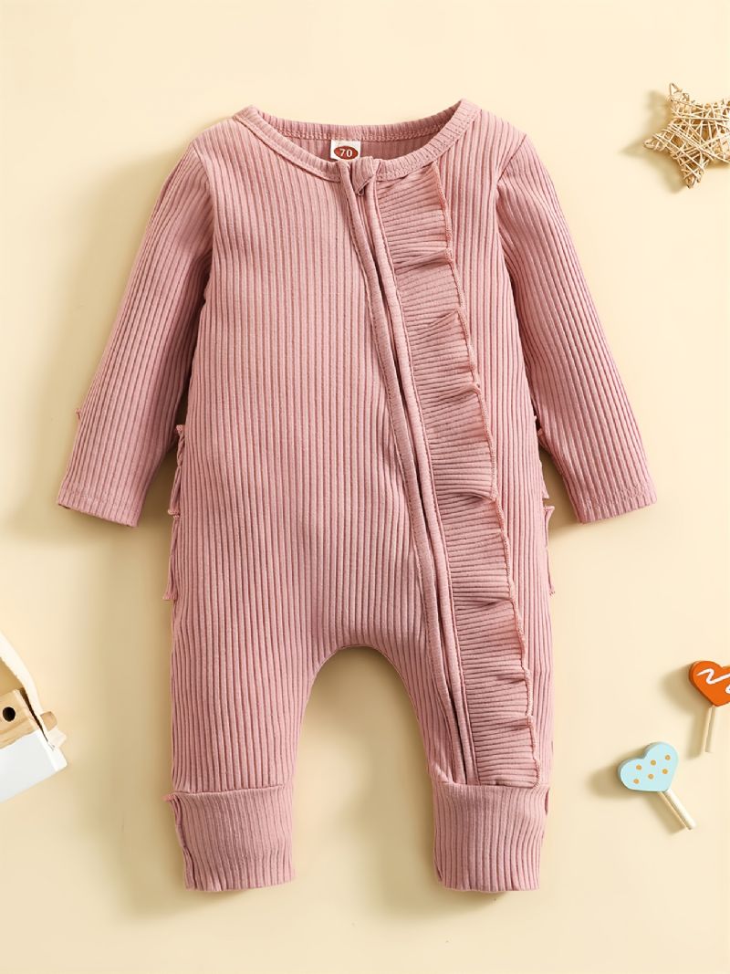 Bebis Flickor Ruffle Trim Långärmad Jumpsuit Romper