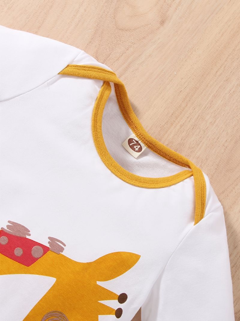 Bebis Flickor Söt Tecknad Giraff Print Romper Långärmad Crew Neck Jumpsuit För Vintern