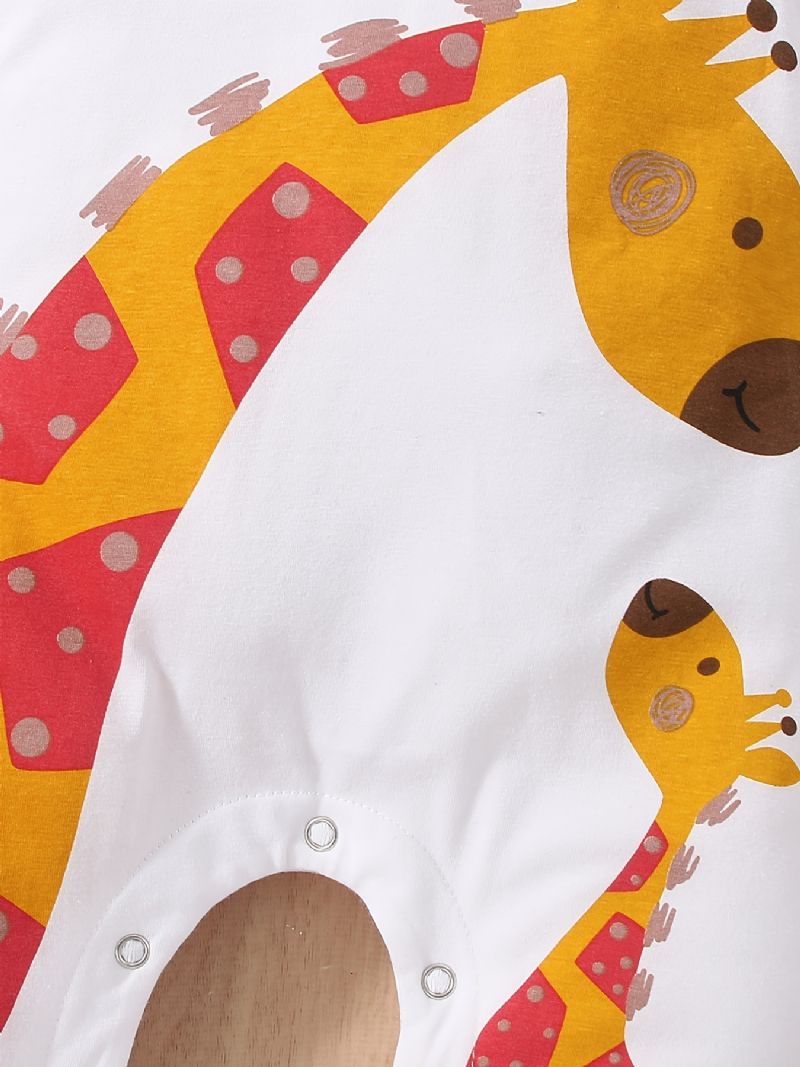 Bebis Flickor Söt Tecknad Giraff Print Romper Långärmad Crew Neck Jumpsuit För Vintern