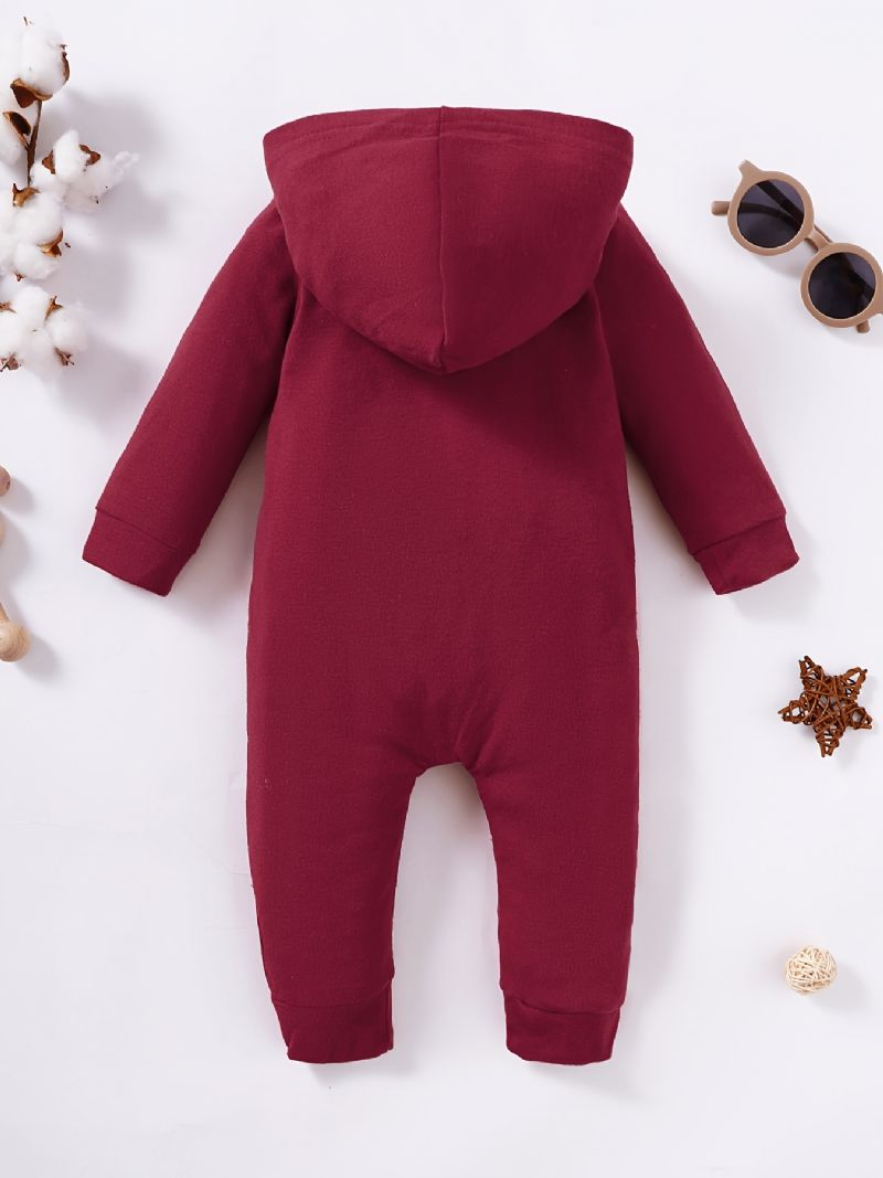 Bebis Flickor Solid Crew Neck Hooded Jumpsuit Romper Bebiskläder