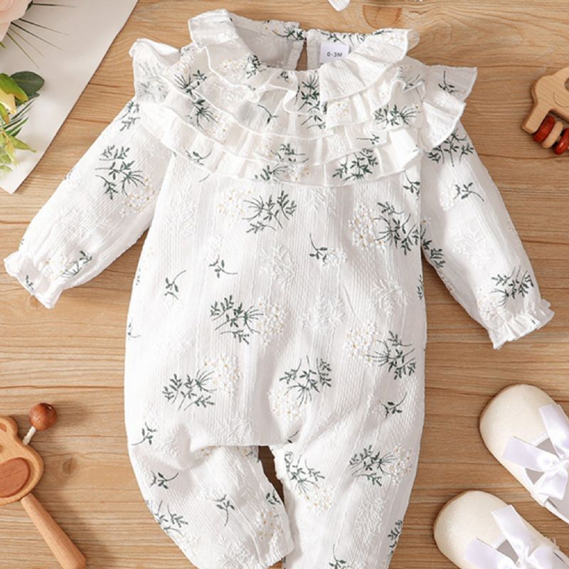 Bebis Flickor Sweet Floral Print Volanger Jumpsuit & Hårband Bebiskläder