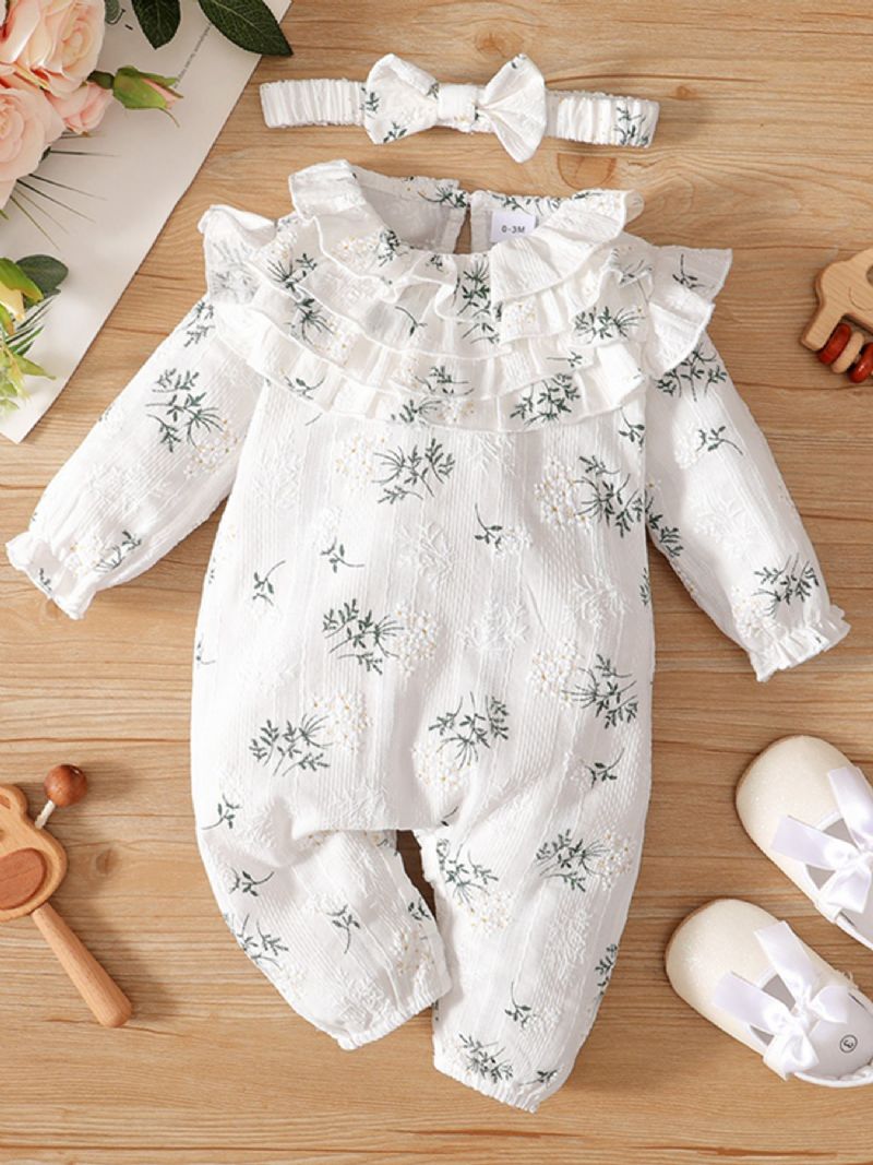 Bebis Flickor Sweet Floral Print Volanger Jumpsuit & Hårband Bebiskläder