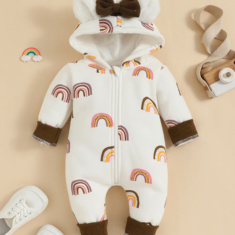 Bebis Flickor Sweet Rainbow Print Hooded Långärmad Jumpsuit