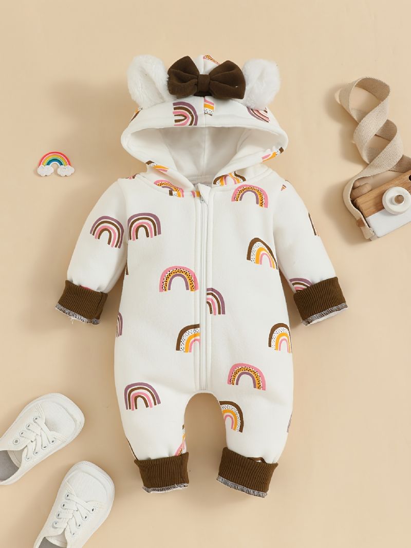 Bebis Flickor Sweet Rainbow Print Hooded Långärmad Jumpsuit