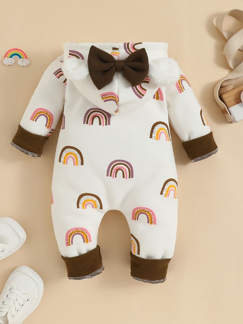 Bebis Flickor Sweet Rainbow Print Hooded Långärmad Jumpsuit