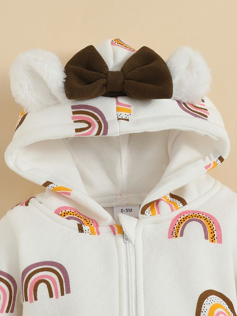 Bebis Flickor Sweet Rainbow Print Hooded Långärmad Jumpsuit