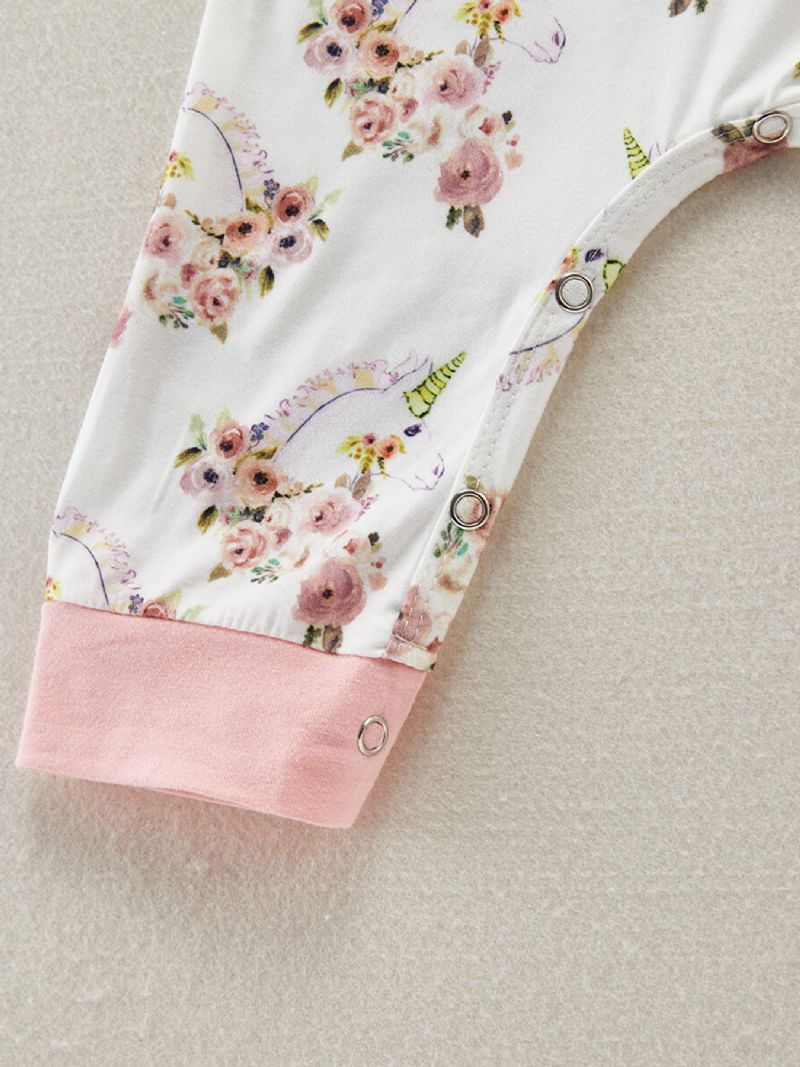 Bebis Flickor Unicorn Blommig Tryckt Volang Jumpsuit