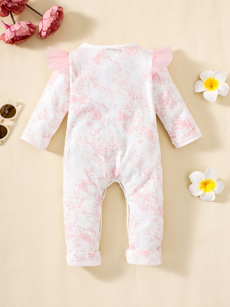 Bebis Flickor Volanger Ärm Jumpsuit Långärmad Tröja Med Blommönster