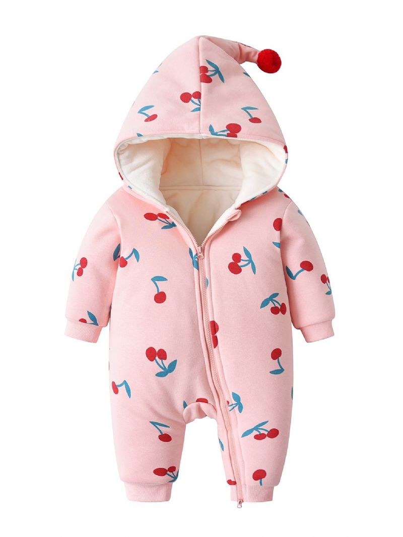 Bebis Happy Cherry Print Jumpsuit Fleece Rompers