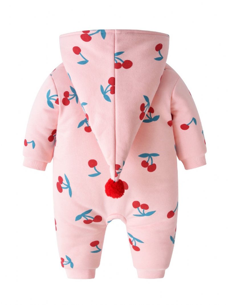 Bebis Happy Cherry Print Jumpsuit Fleece Rompers