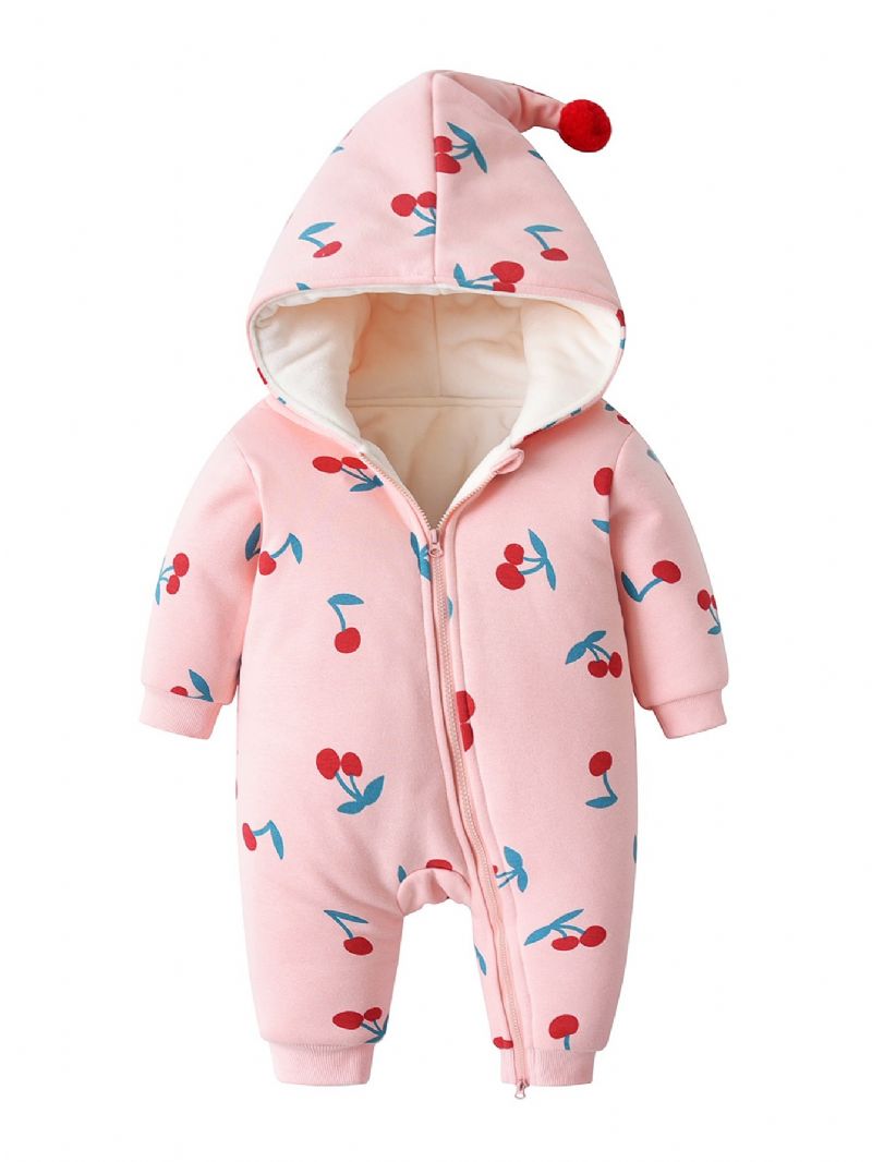 Bebis Happy Cherry Print Jumpsuit Fleece Rompers