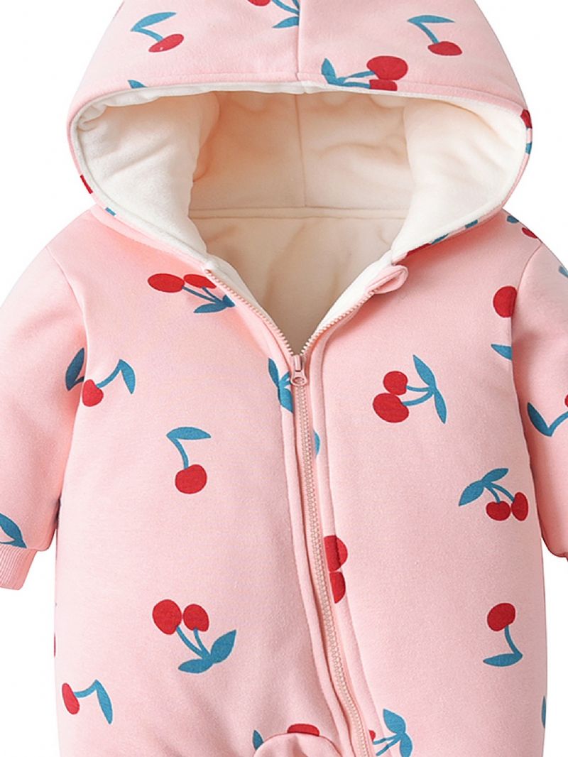 Bebis Happy Cherry Print Jumpsuit Fleece Rompers