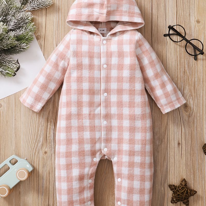 Bebis Hooded Långärmad Rompers Jumpsuit Med Främre Knappar För Vinter Nya Bebiskläder