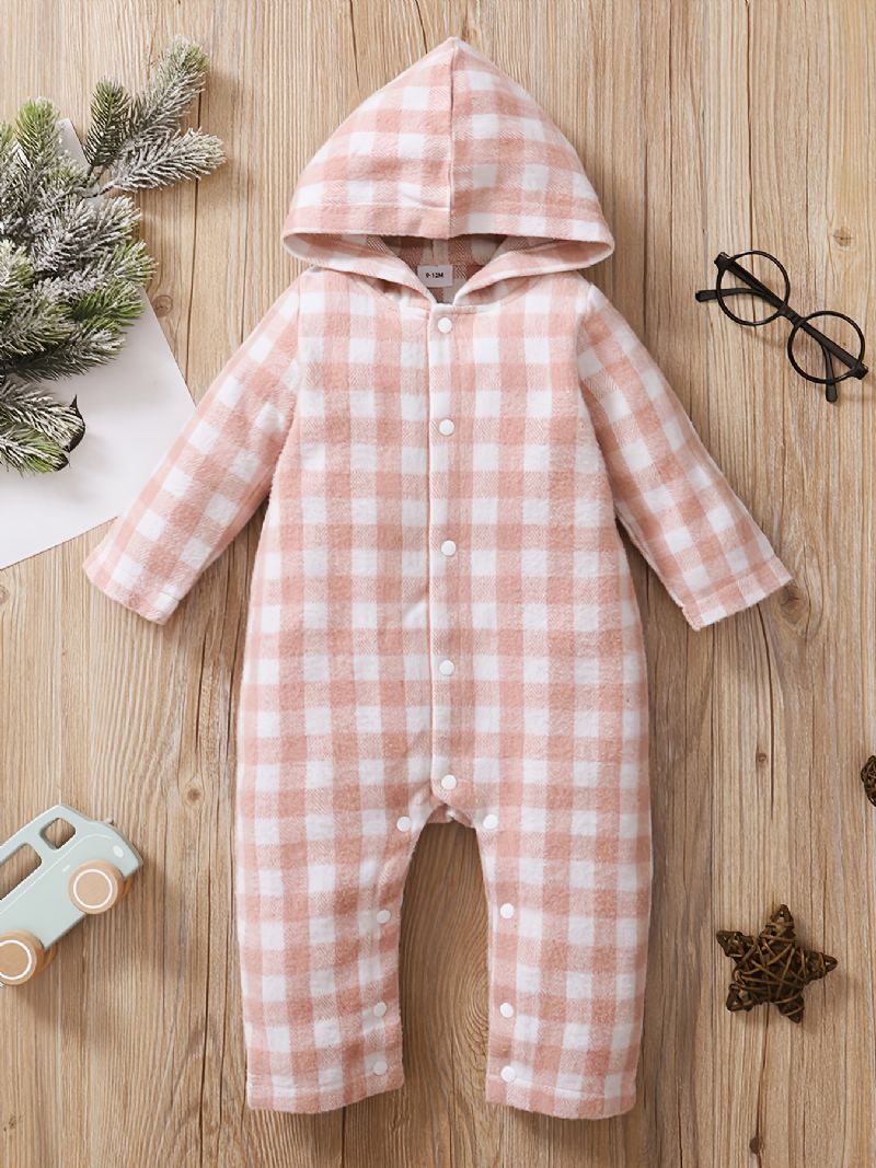 Bebis Hooded Långärmad Rompers Jumpsuit Med Främre Knappar För Vinter Nya Bebiskläder