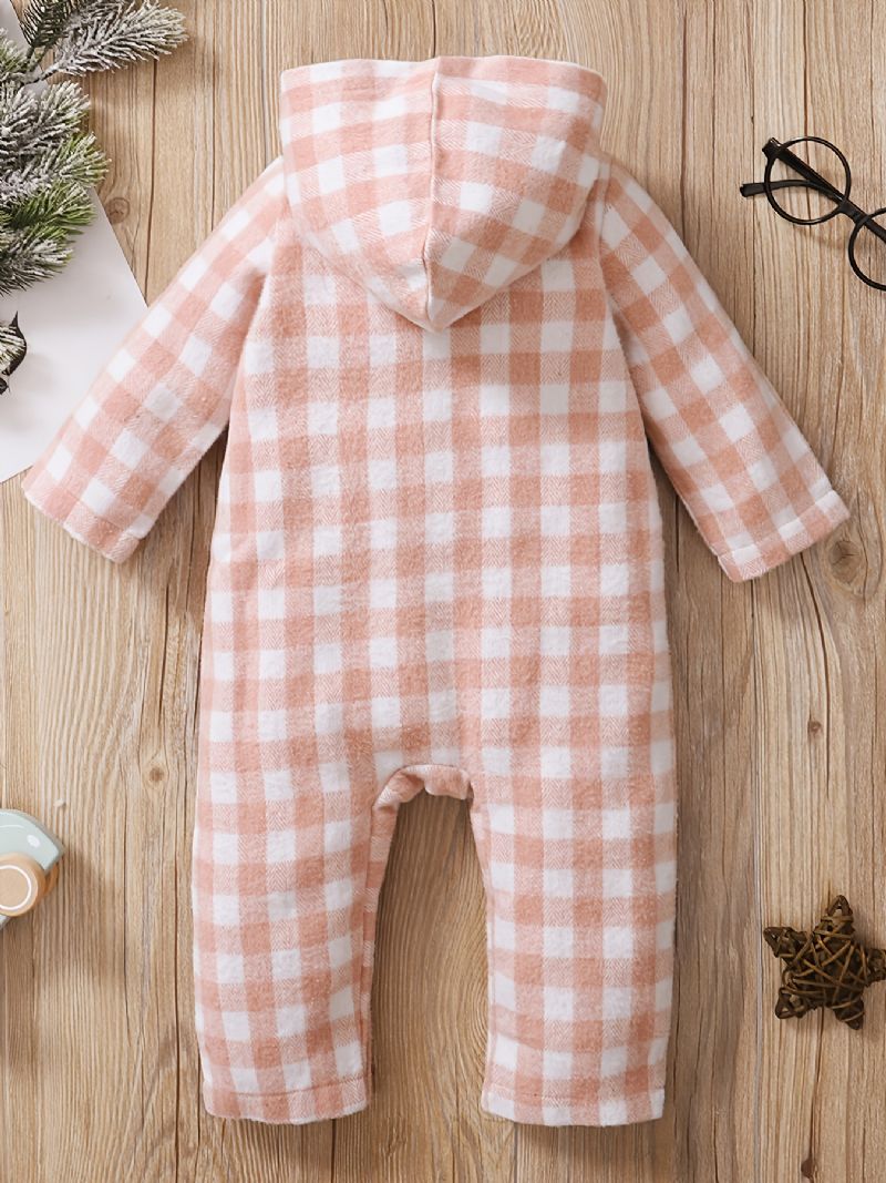 Bebis Hooded Långärmad Rompers Jumpsuit Med Främre Knappar För Vinter Nya Bebiskläder