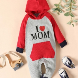 Bebis Hooded Romper Ribbad Brevtryck Långärmad Color Block Jumpsuit Flickor Pojkar Barn Kläder