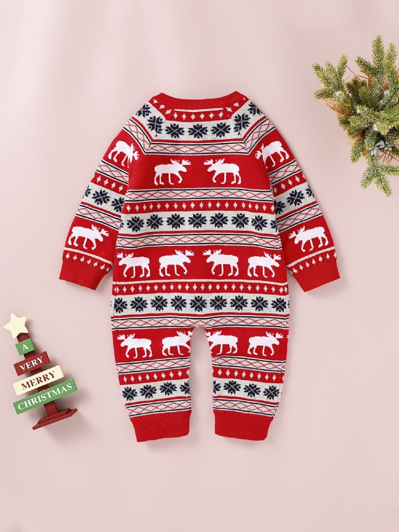 Bebis One Piece Sweater Långärmad Stickad Jumpsuit Romper Med Älgmönster För Vinter Julkläder