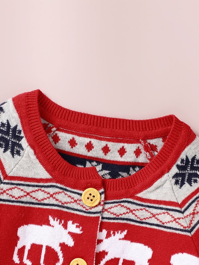 Bebis One Piece Sweater Långärmad Stickad Jumpsuit Romper Med Älgmönster För Vinter Julkläder