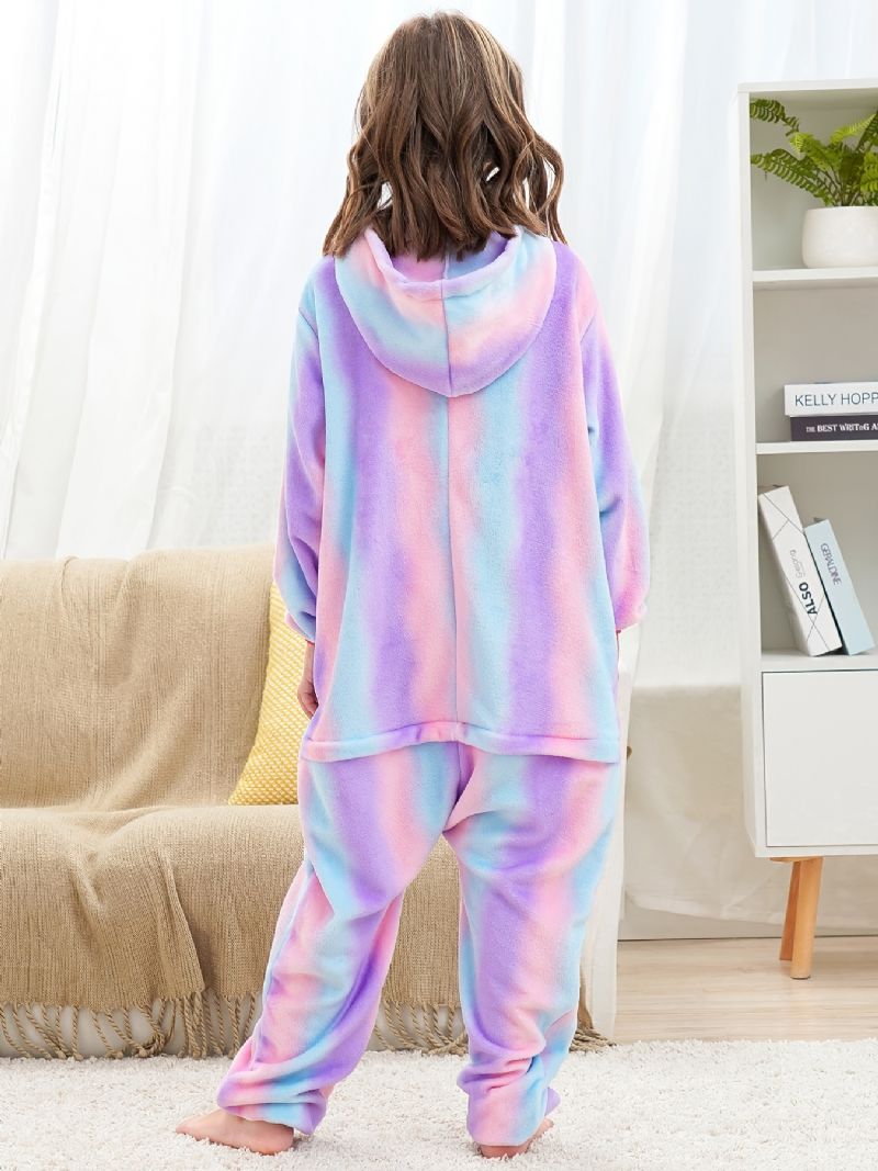 Bebis Pojkar Flickor Huva Flanell Pyjamas Tie Dye Mjuk Varm Dragkedja Jumpsuit Barnkläder Vinter