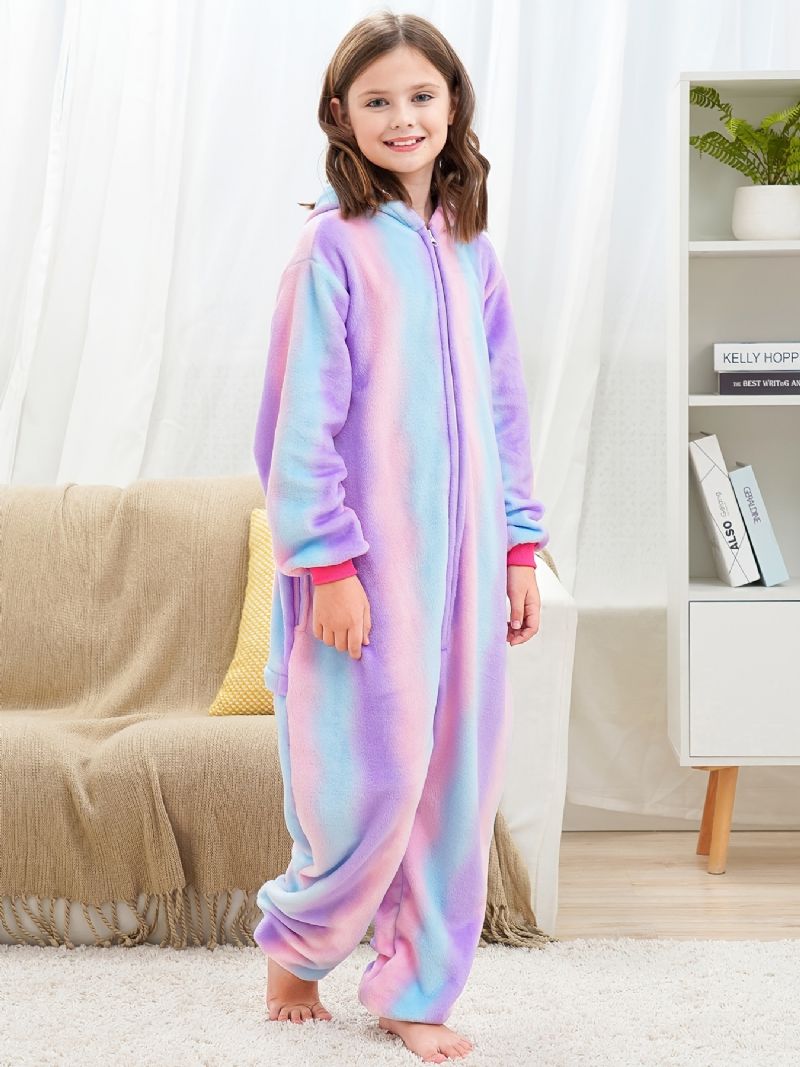 Bebis Pojkar Flickor Huva Flanell Pyjamas Tie Dye Mjuk Varm Dragkedja Jumpsuit Barnkläder Vinter