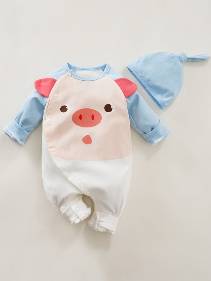 Bebis Pojkar Flickor Jumpsuits Med Piggy Design & Hatt Set