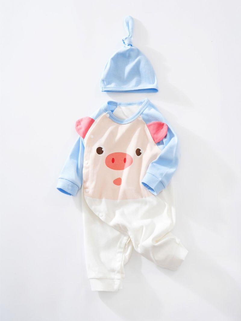 Bebis Pojkar Flickor Jumpsuits Med Piggy Design & Hatt Set