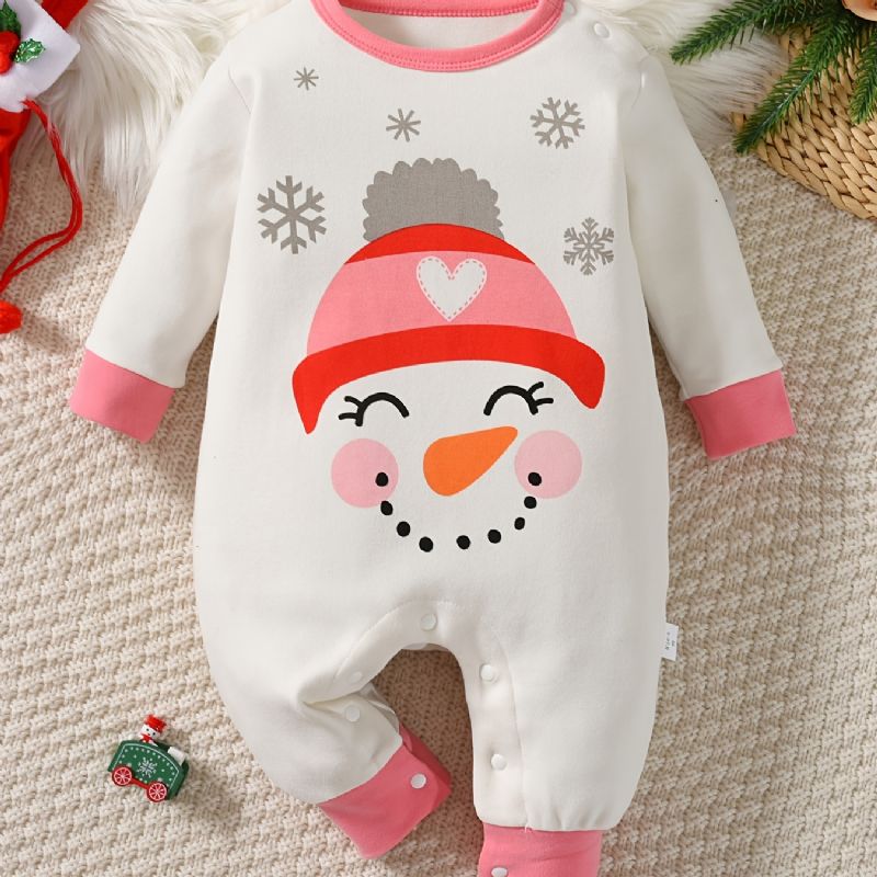 Bebis Romper Snowman Print Långärmad Rundhalsad Jumpsuit Flickor Pojkar Barnkläder