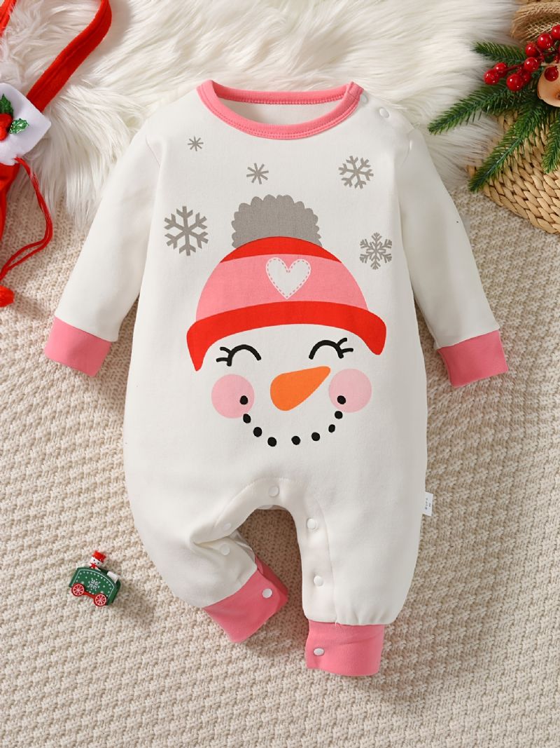 Bebis Romper Snowman Print Långärmad Rundhalsad Jumpsuit Flickor Pojkar Barnkläder