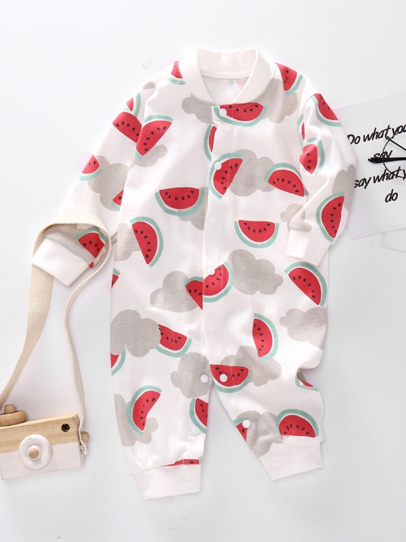 Bebis Vattenmelon Tryck Långärmad Jumpsuit