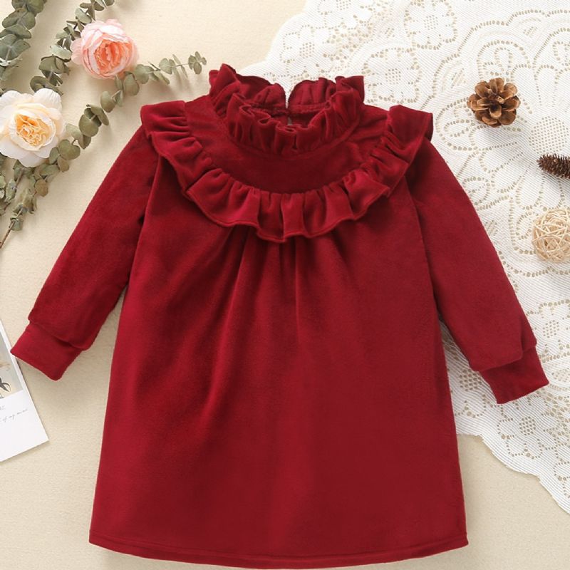 Christmas Toddler Flickor Frilled Neck Långärmad Red Velvet Jumpsuit