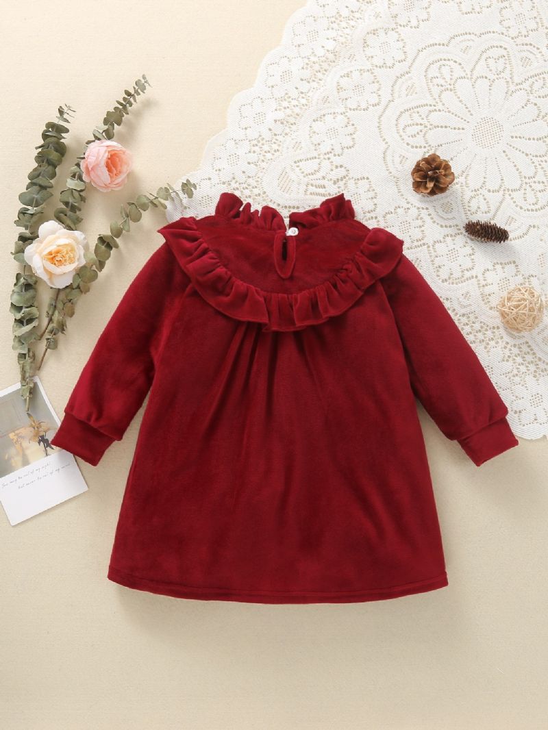 Christmas Toddler Flickor Frilled Neck Långärmad Red Velvet Jumpsuit