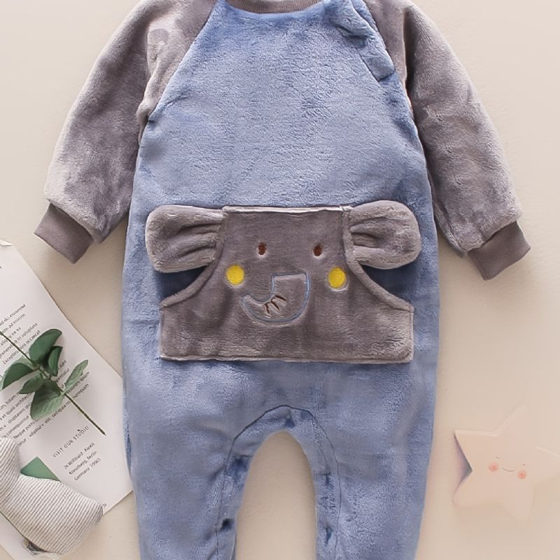 Elefantficka För Spädbarn Långärmad Rundhalsad Fleece Varm Jumpsuit Bebis Flickor Pojkar Barnkläder