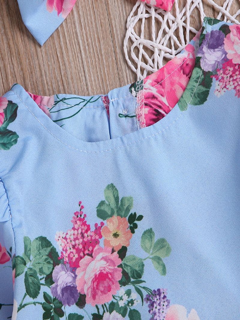 Flickor Bomull Rund Hals Långärmad Jumpsuit Med Blommönster