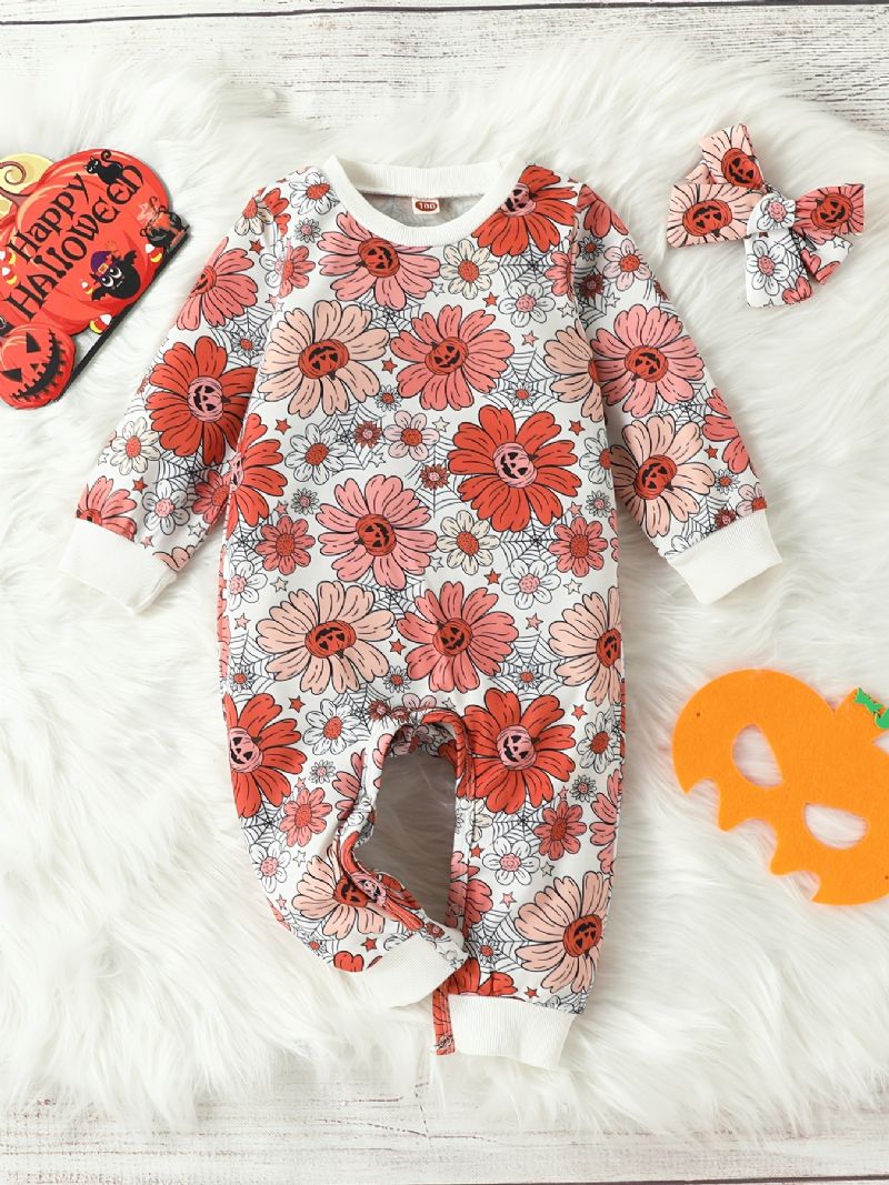 Flickor Långärmad Jumpsuit + Pannband Set Bebiskläder Romper Outfits Halloween