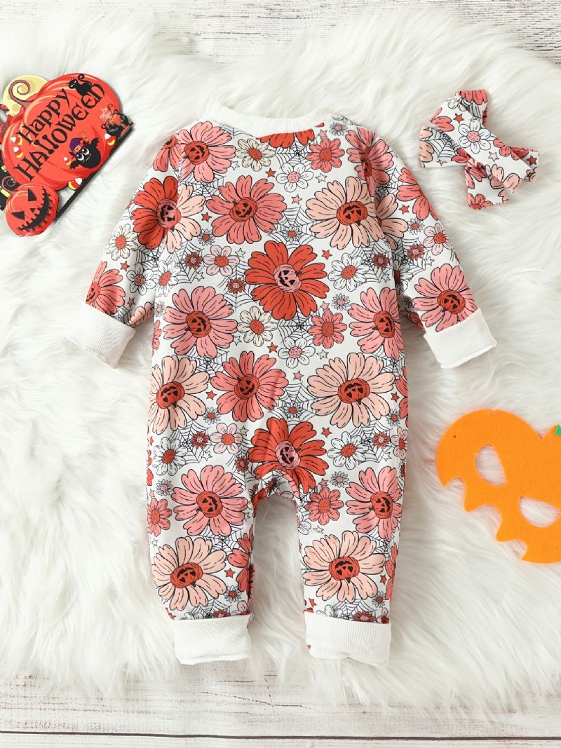 Flickor Långärmad Jumpsuit + Pannband Set Bebiskläder Romper Outfits Halloween