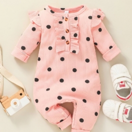 Flickor Polka Dot Ruffle Shoulder Långärmad Romper Jumpsuit Bebiskläder