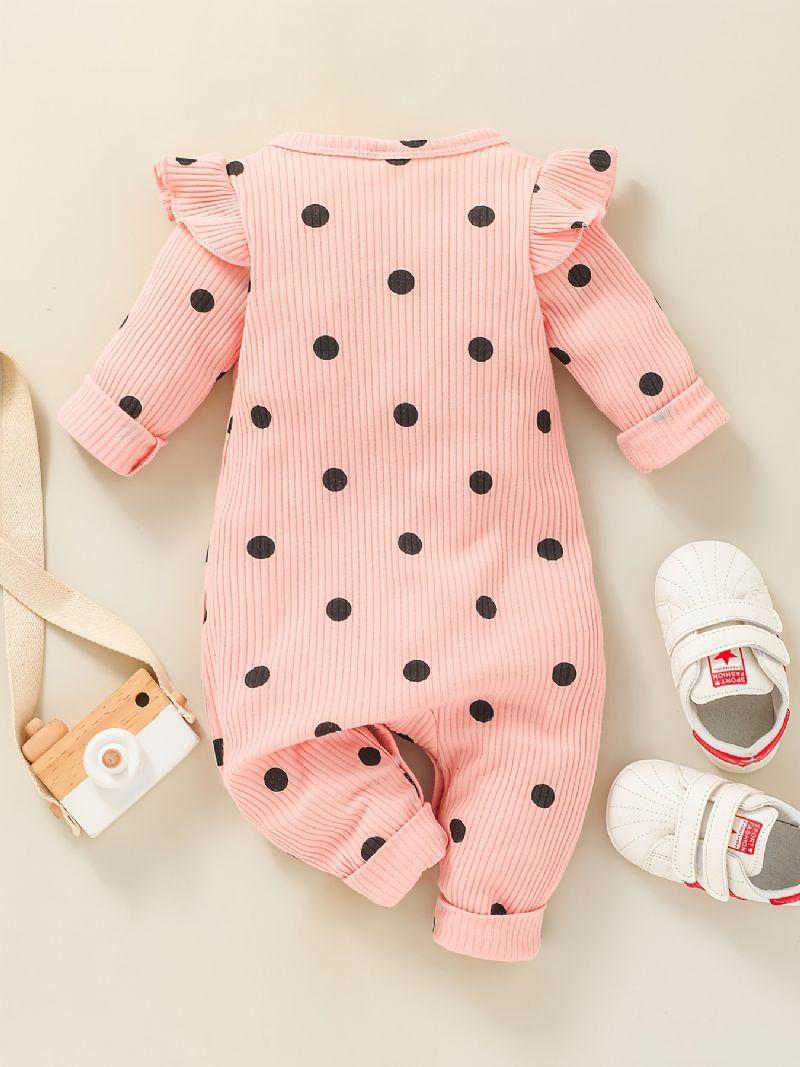 Flickor Polka Dot Ruffle Shoulder Långärmad Romper Jumpsuit Bebiskläder