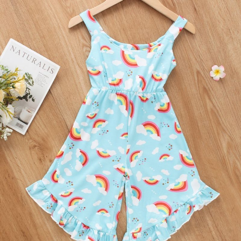 Flickor Rainbow Cloud Print Suspender Jumpsuit